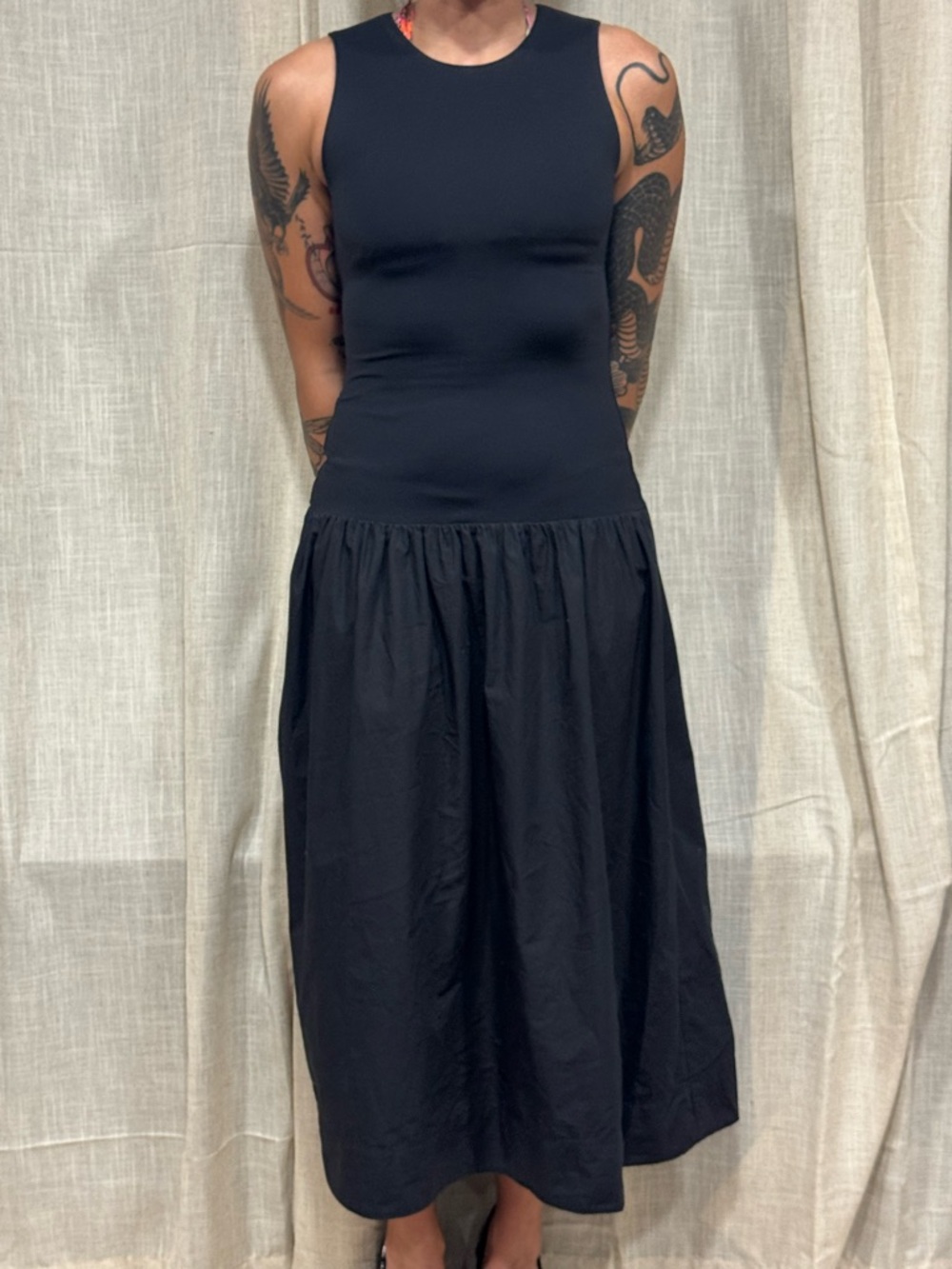 Aritzia Babaton Black contour drop waist ankle length dress xxs - Picture 4 of 5